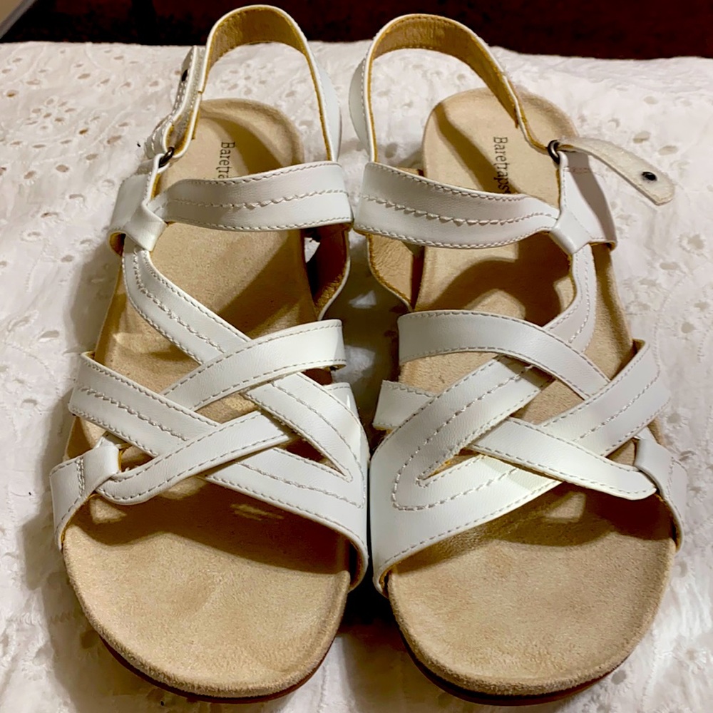 Bare traps white flats sandals